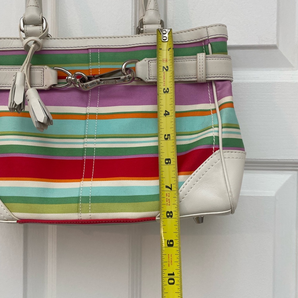 Coach RARE Vintage Hampton Multicolor Striped Bag w White Leather Details - Picture 9 of 15